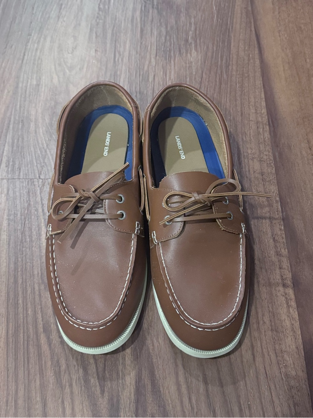 Lands' End Brown Leather Boat Shoes with Lace Detail